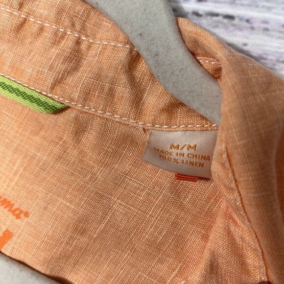 Tommy Bahama Shirt Mens Medium Relax Fit Orange Long Sleeve Button Up 100% Linen - Picture 4 of 14